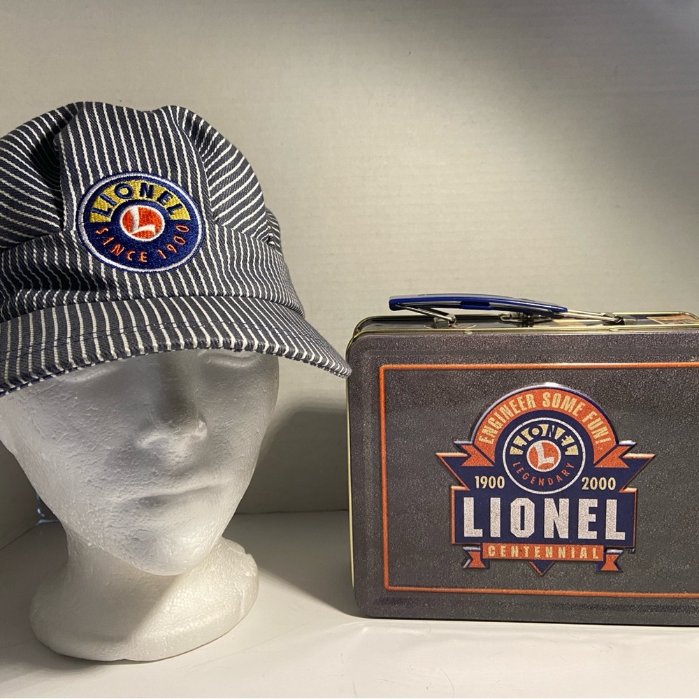 Lionel Striped Engineer Cap and Lunchbox Set